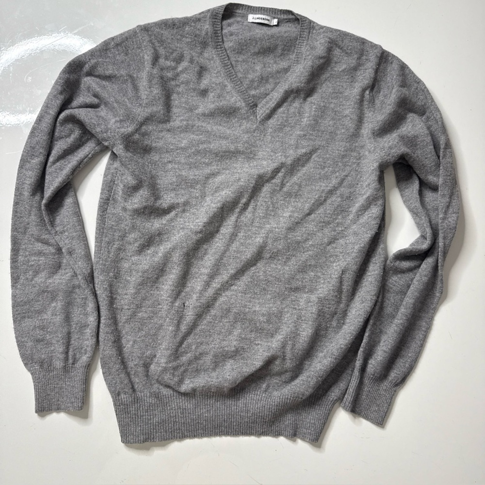 J. Lindeberg Men's Large Wool Cashmere Blend V-Neck Long-Sleeve Pullover Sweater
